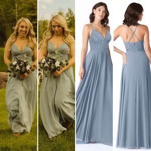 Azazie Sonya Dusty Blue Maxi Formal Bridesmaid Prom Winterball Dress